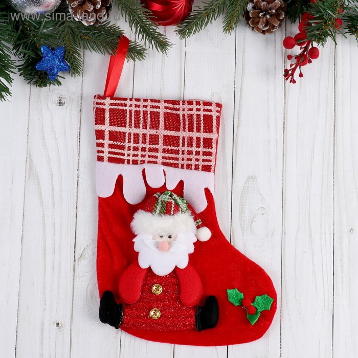 Носок для подарков Снежный кантик 18*25 см, дед мороз, красный носок для подарков снегопад 18 26 см дед мороз 3544088