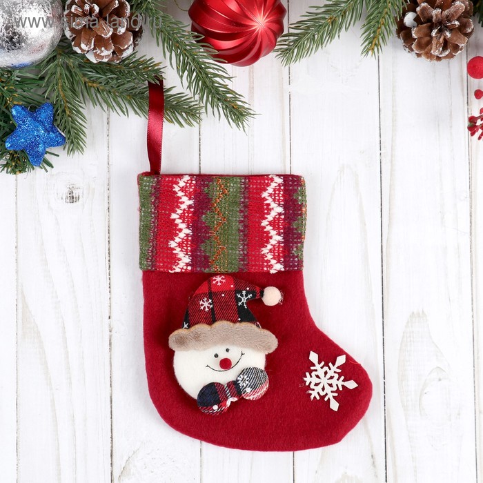 Носок для подарков Праздничный уют Снеговик, 12х15,5 см, красный носок для подарков снегопад снеговик 18х26 см бело красный