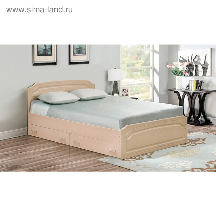 Кровать двойная с ящиками «Венеция 3», 1600х2000 мм, цвет дуб молочный / дуб выбеленный 23316