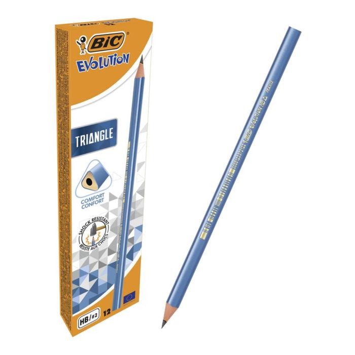 

Карандаш чернографитный (простой) НВ, BIC Evolution Triangle, заточенный, пластик, без ластика, трехгранный, синий корпус