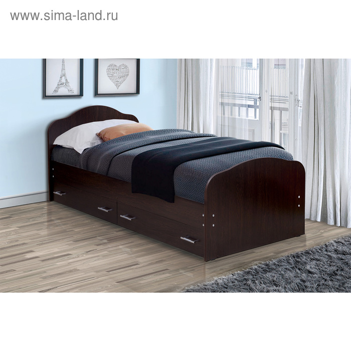 фото Кровать на уголках с ящиками № 1, 900 × 1900 мм, цвет венге матрица