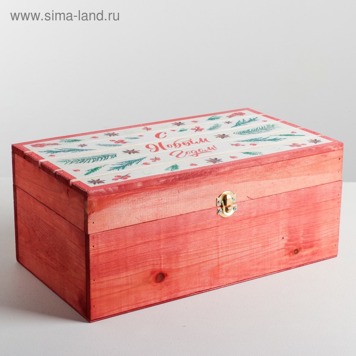 Ящик деревянный «Ёлочные ветви», 35 × 20 × 15 см