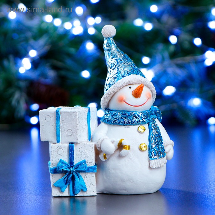 Фигура подсвечник Снеговик синий 12х6х14см