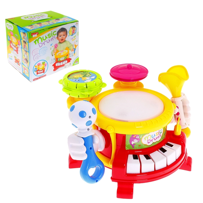 Музыкальная установка 4 в 1 "Оркестр": барабан, пианино, маракас, дудка, световые и звуковые эффекты