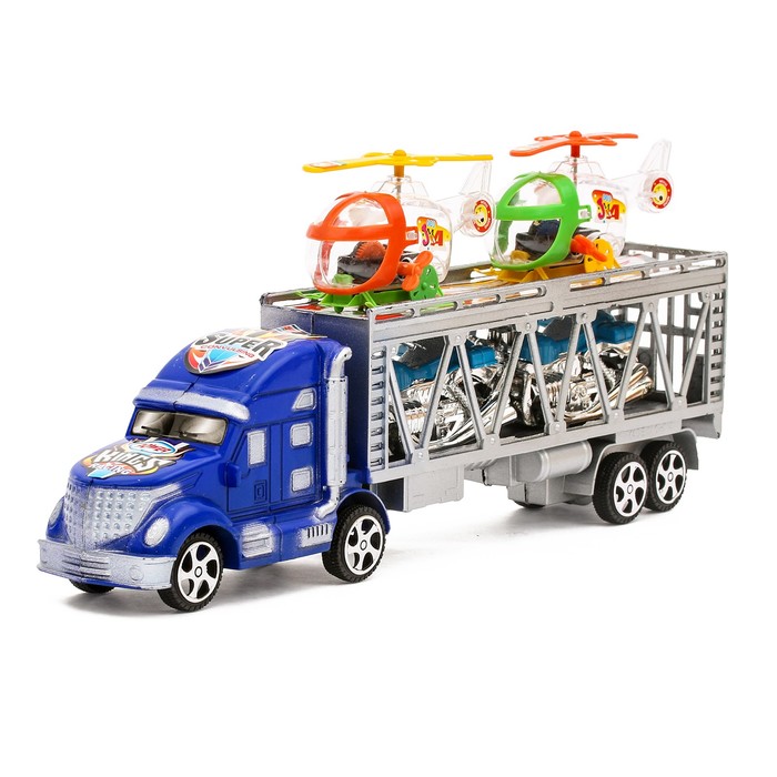 Грузовик инерционный "Автовоз", с 2 вертолетами и 2 мотоциклами, цвета МИКС