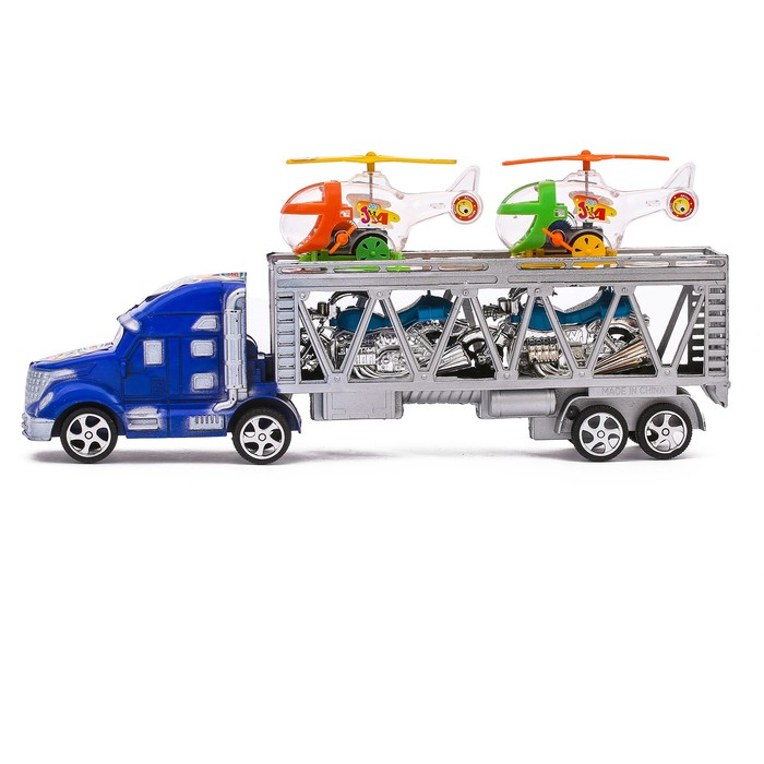 Грузовик инерционный "Автовоз", с 2 вертолетами и 2 мотоциклами, цвета МИКС