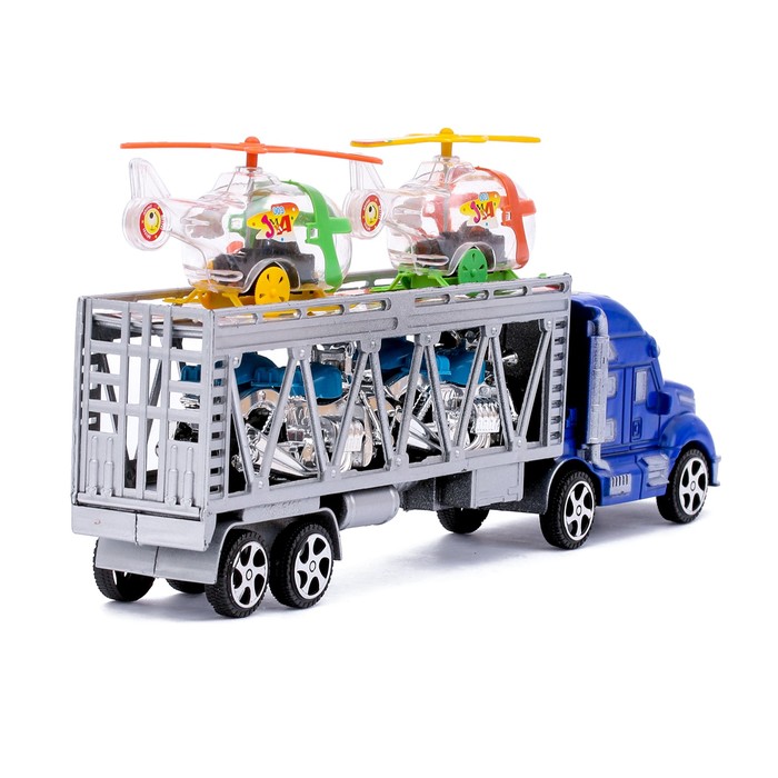 Грузовик инерционный "Автовоз", с 2 вертолетами и 2 мотоциклами, цвета МИКС