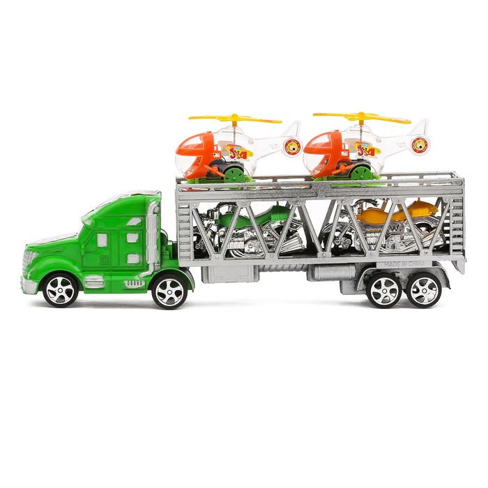 Грузовик инерционный "Автовоз", с 2 вертолетами и 2 мотоциклами, цвета МИКС