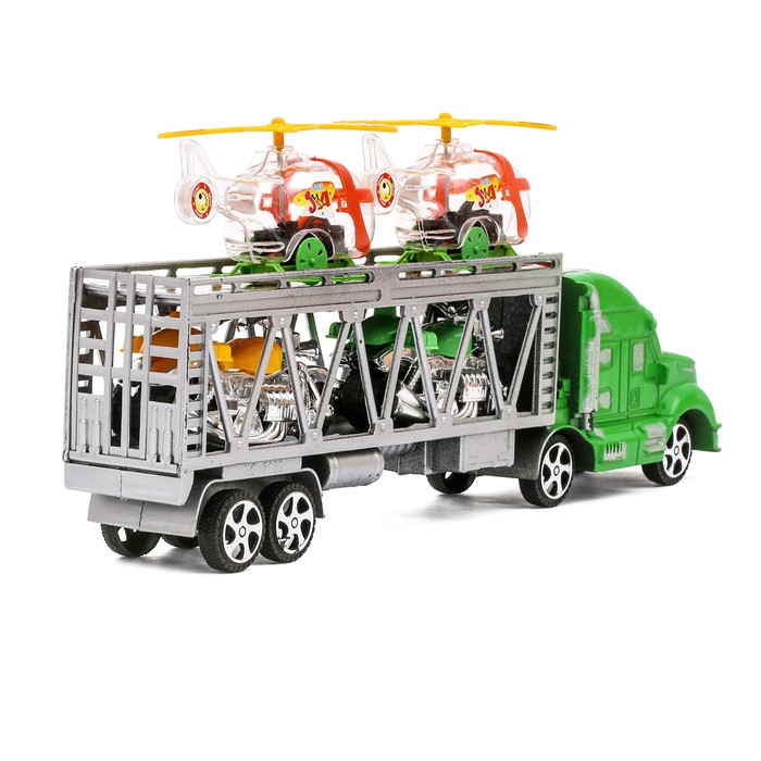 Грузовик инерционный "Автовоз", с 2 вертолетами и 2 мотоциклами, цвета МИКС