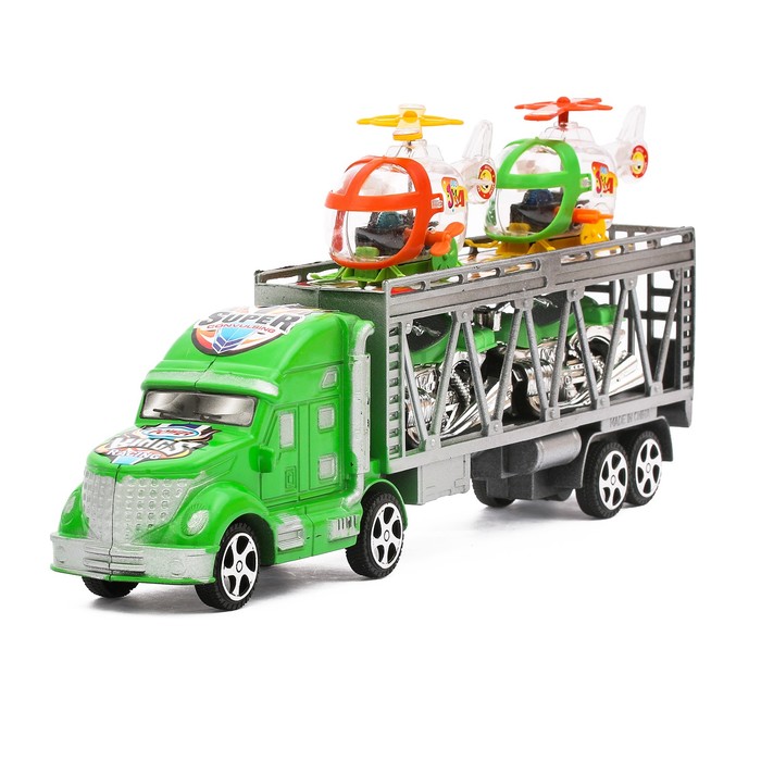 Грузовик инерционный "Автовоз", с 2 вертолетами и 2 мотоциклами, цвета МИКС