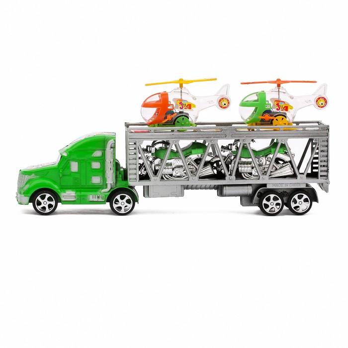 Грузовик инерционный "Автовоз", с 2 вертолетами и 2 мотоциклами, цвета МИКС