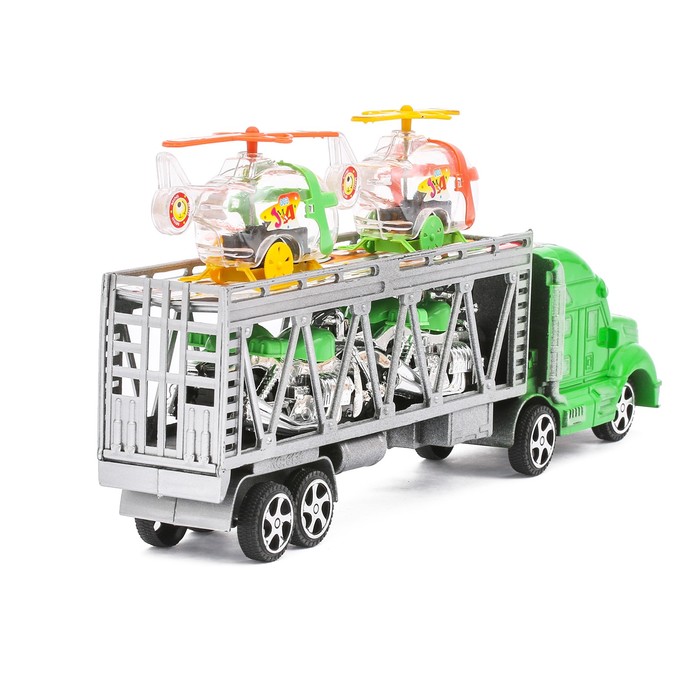 Грузовик инерционный "Автовоз", с 2 вертолетами и 2 мотоциклами, цвета МИКС