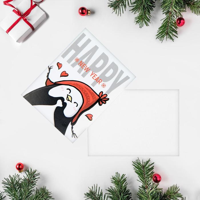 Открытка-комплимент Happy New Year пингвин, 8 × 6 см