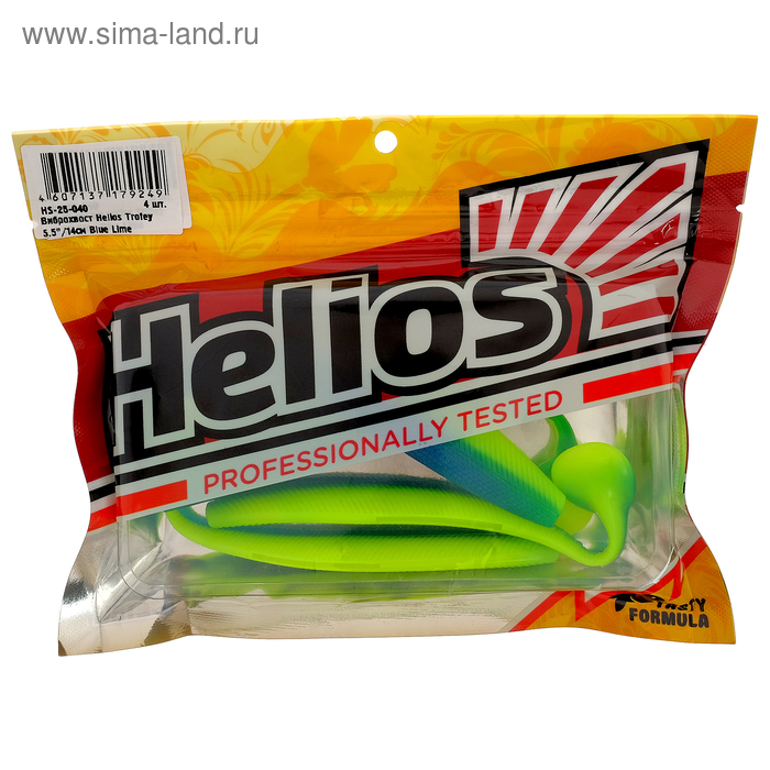 фото Виброхвост helios trofey 14 см blue lime hs-25-040, набор 4 шт.