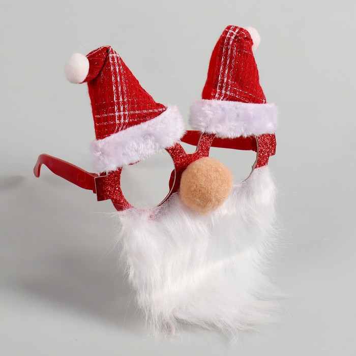 дед мороз в пушистой шубе колпачке с подарком 47 см бело золотой Карнавальные очки «Дед Мороз», в колпачке