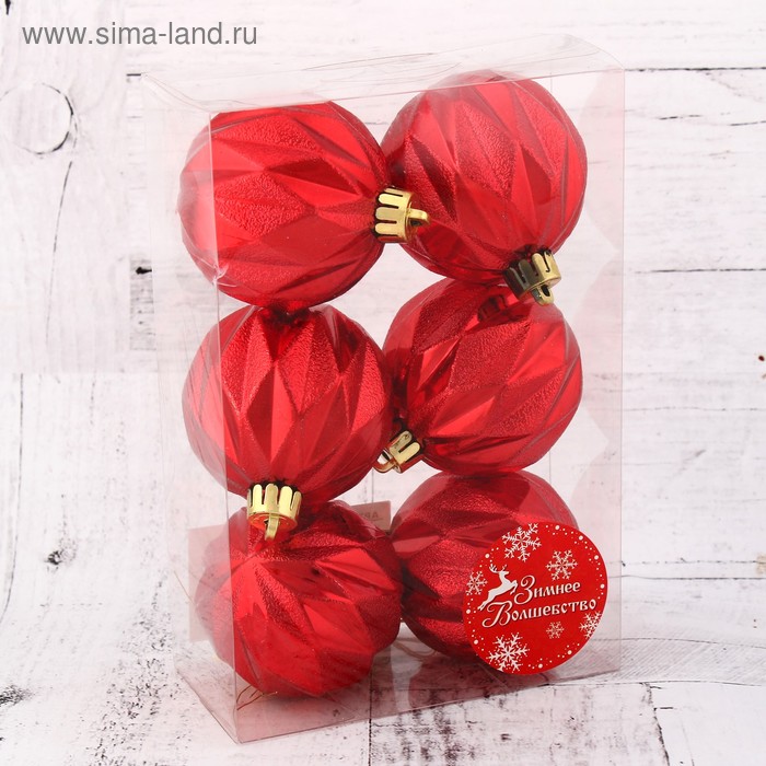 фото Набор шаров пластик d-6 см, 6 шт "иллюзия" красный зимнее волшебство