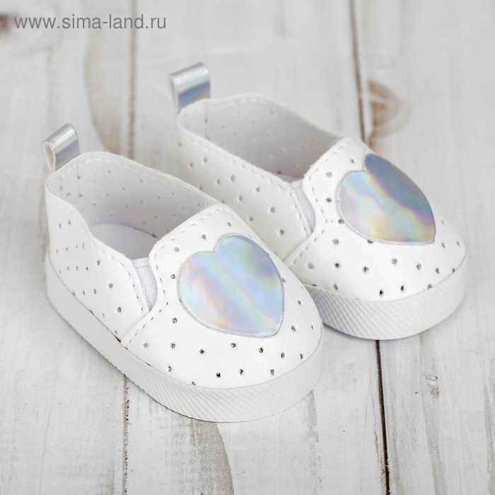 фото Мокасины для куклы «сердечко», длина стопы: 7 см, цвет серебро