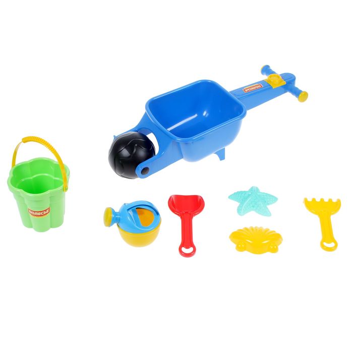 Песочный набор №337: тачка "Малыш", ведро-цветок, совок, грабли, формочки, цвета МИКС