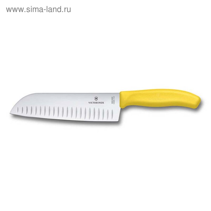 фото Нож сантоку victorinox swissclassic, рифлёное лезвие 17 см, жёлтый, в картонном блистере