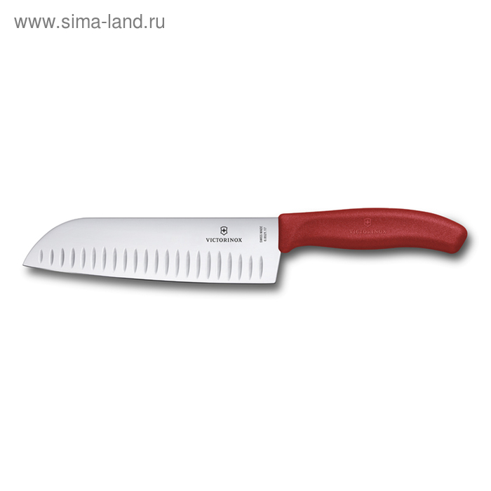 фото Нож сантоку victorinox swissclassic, рифлёное лезвие 17 см, красный, в подарочной коробке