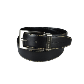 

Ремень Cross Pamplona Black, односторонний, чёрный с бежевой строчкой, 126×3,5