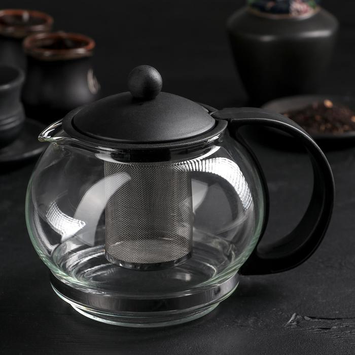 чайник стеклянный заварочный доляна иллюзия 1 5 л с металлическим ситом цвет чёрный Чайник стеклянный заварочный «Вдохновение», 1,25 л, с металлическим ситом, цвет чёрный