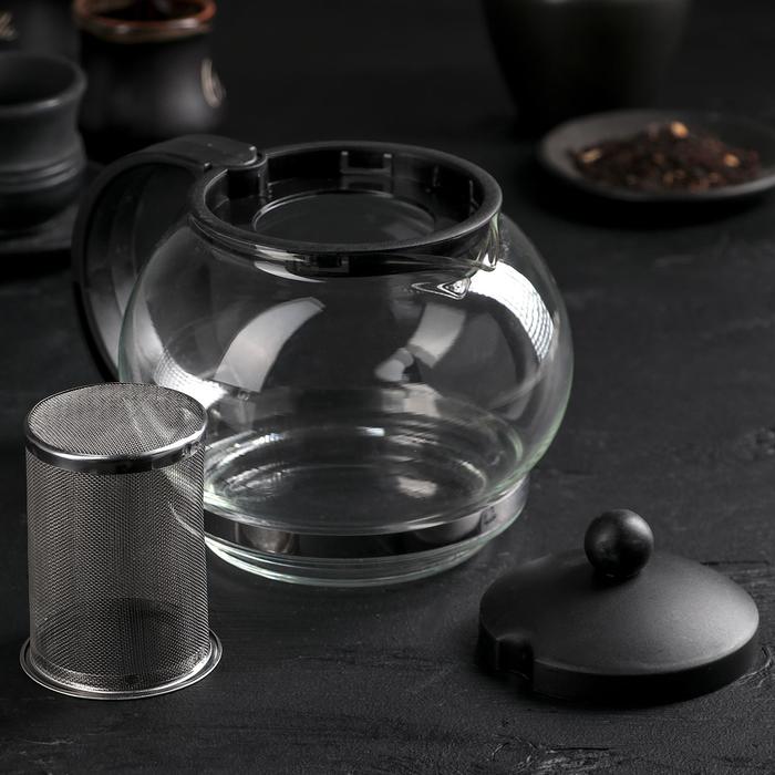 фото Чайник стеклянный заварочный «вдохновение», 1,25 л, с металлическим ситом, цвет чёрный