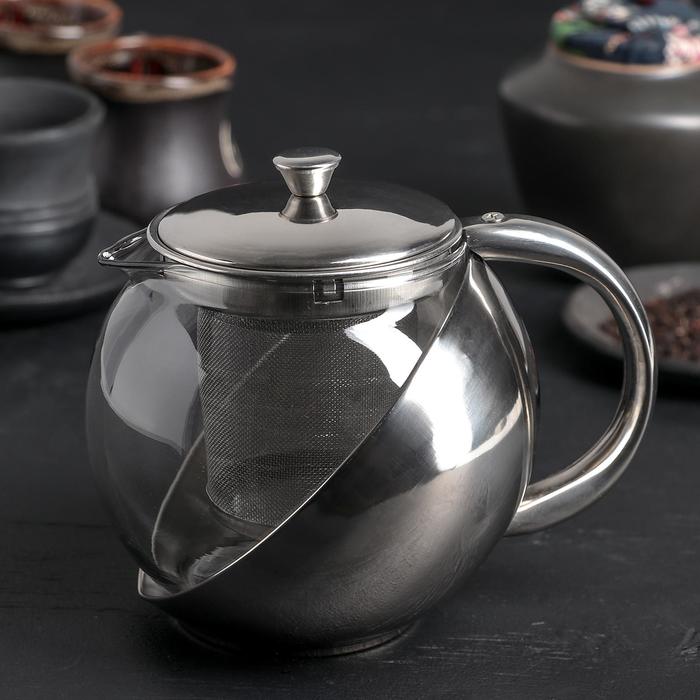 чайник стеклянный заварочный вдохновение 850 мл с металлическим ситом цвет чёрный Чайник стеклянный заварочный с металлическим ситом «Металлик», 750 мл
