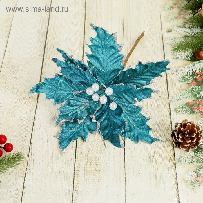 Декор Зимний цветок жемчужины, 23х19 см, синий
