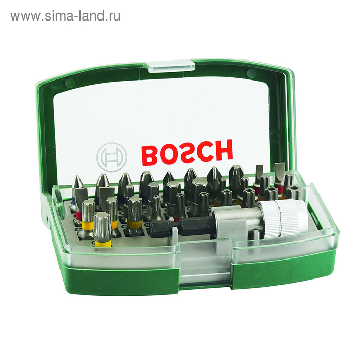 Набор бит Bosch 2607017063, 32 предмета, односторонние, внешний шестигранник, держатель бит   456246