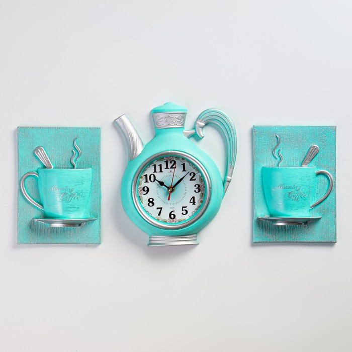 фото Часы настенные, серия: кухня, "чайный сервиз", 26.5 х 53 см рубин
