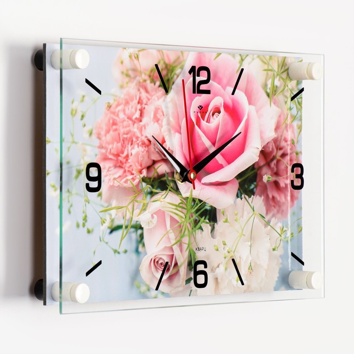 фото Часы настенные: цветы, "нежные розы", бесшумные, 20 х 30 см рубин