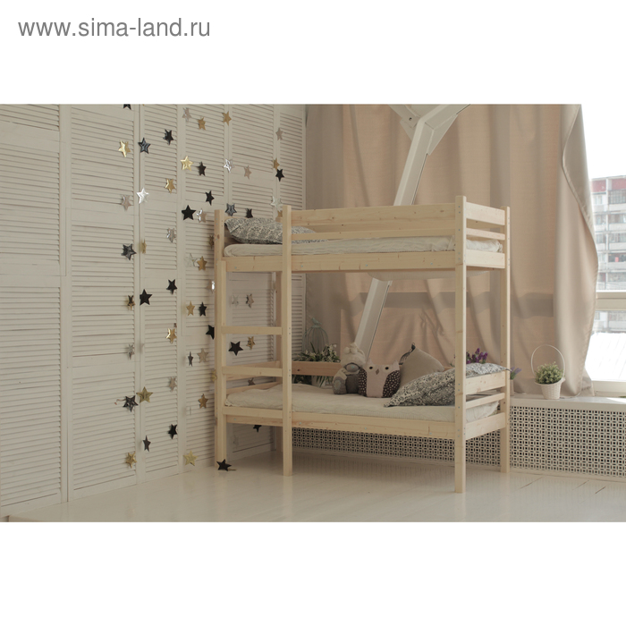 Детская двухъярусная кровать «Дональд», 80×200 см, массив сосны, без покрытия