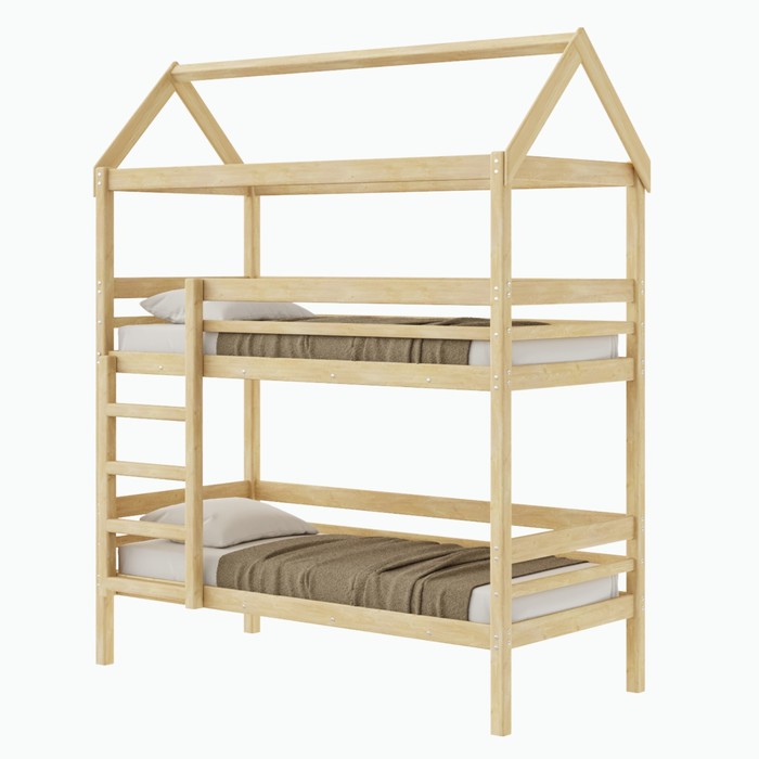Детская двухъярусная кровать-домик Baby-house, 700×1600, массив сосны, без покрытия детская кровать домик 800×1600 массив сосны без покрытия