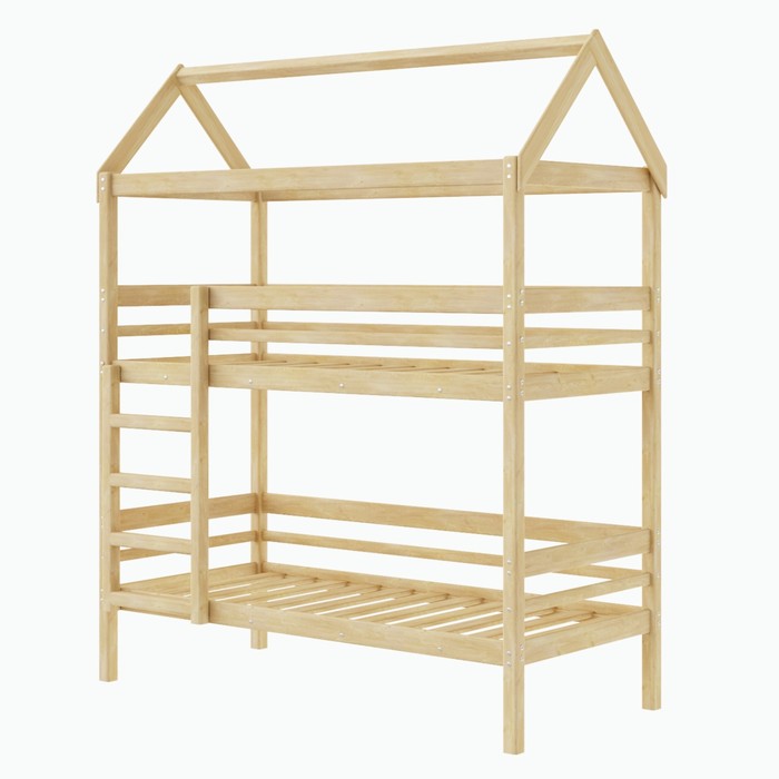 фото Детская двухъярусная кровать-домик baby-house, 700×1600, массив сосны, без покрытия