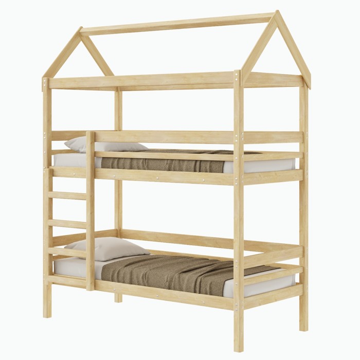 цена Детская двухъярусная кровать-домик Baby-house, 700×1900, массив сосны, без покрытия