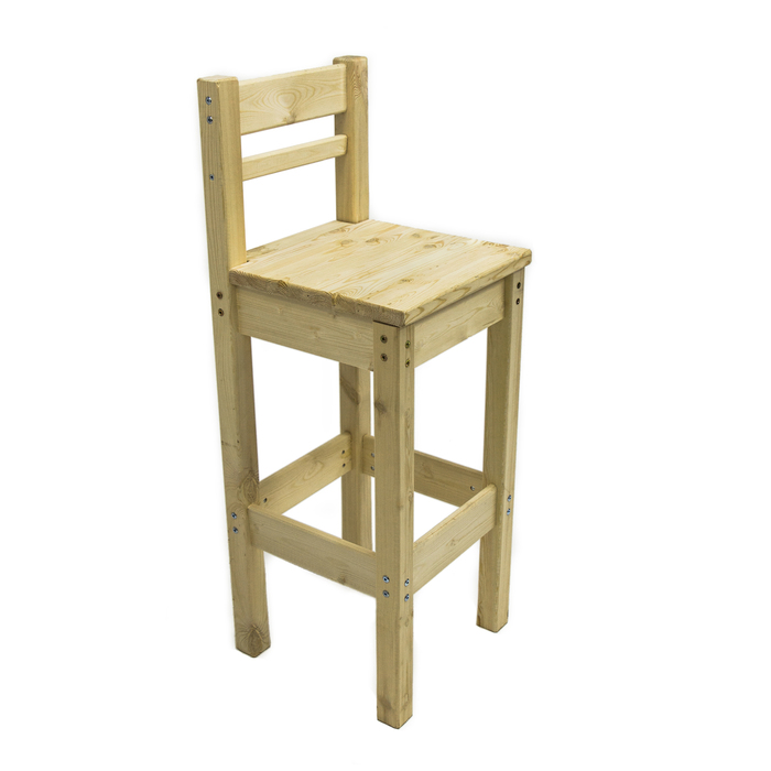 Барный стул с высокой спинкой, 400×400×1150 мм, массив сосны, без покрытия