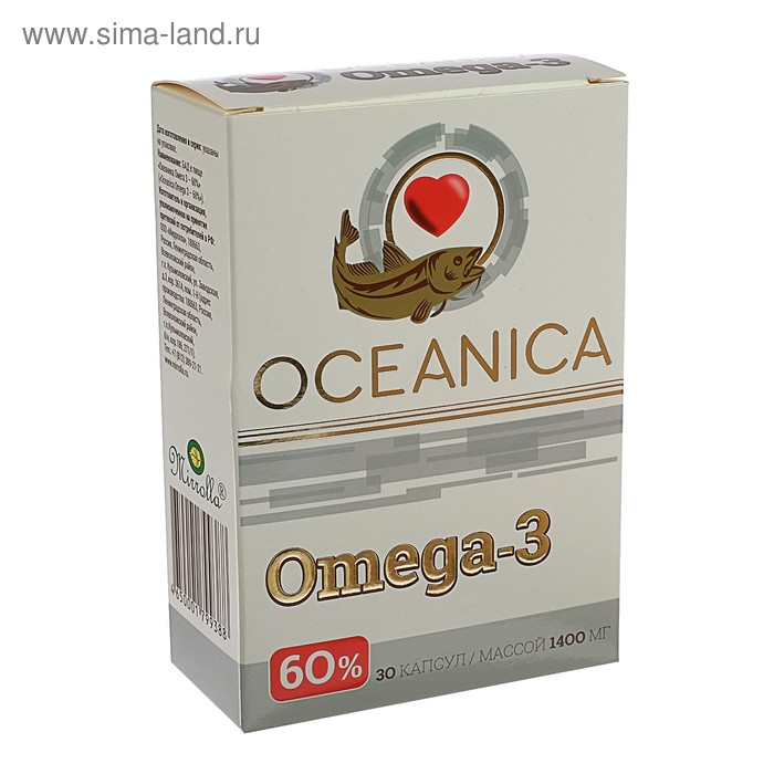 Пищевая добавка «Океаника Омега-3 - 60%», для сердца, 30 капсул по 1400 мг пищевая добавка океаника омега 3 35% для сердца 30 капсул по 1400 мг