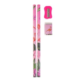 Набор настольный детский «Фламинго» (подставка + 2 карандаша + линейка + точилка + ластик + блокнот 8 листов) от Сима-ленд