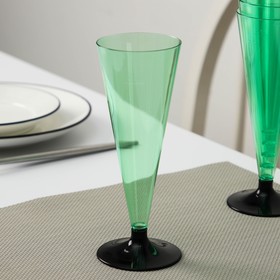 Фужер одноразовый для шампанского «Конус», 150-180 мл, с чёрной ножкой, цвет зелёный Ош