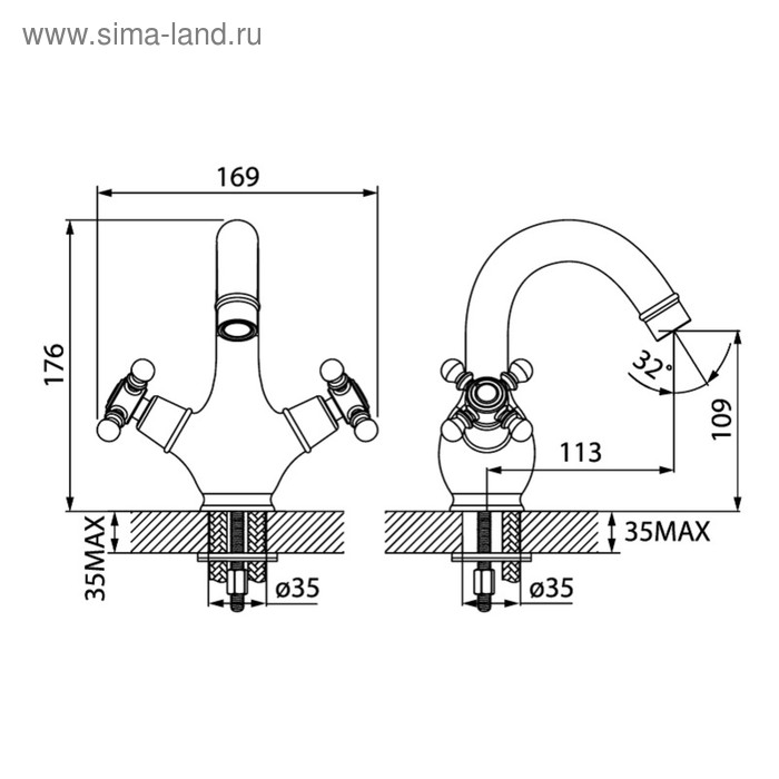 

Смеситель для раковины IDDIS SAM SAMBR00i01, двухвентильный, бронза