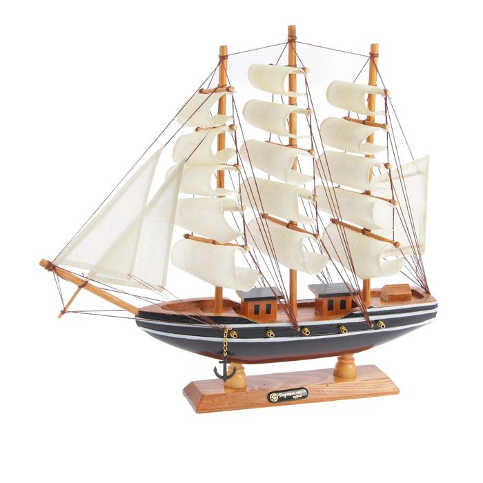 Корабль сувенирный средний «Трёхмачтовый», борта синие с белой полосой, паруса белые, 40 х 9,5 х 36 см