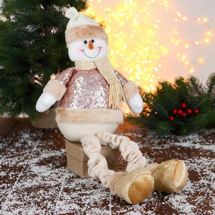 Мягкая игрушка Снеговик в пайетках - длинные ножки сидит, 13х52 см, коричневый
