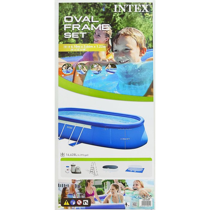 Бассейн надувной Oval Frame, 610х366х122 см, фильтр-насос, лестница, тент, подстилка 28194 INTEX