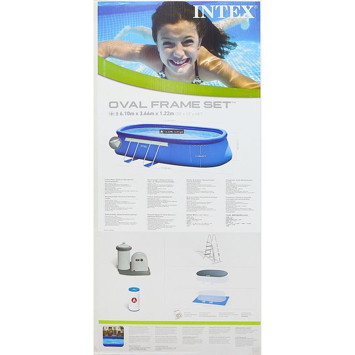 Бассейн надувной Oval Frame, 610х366х122 см, фильтр-насос, лестница, тент, подстилка 28194 INTEX