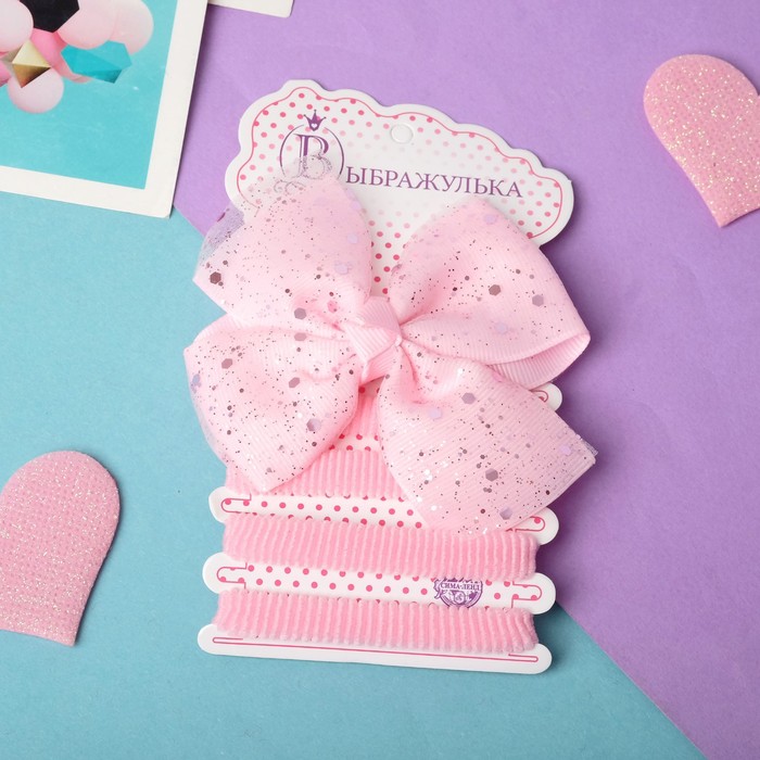 фото Набор для волос "малютка" (4 резинки, 1 зажим) блеск, розовый