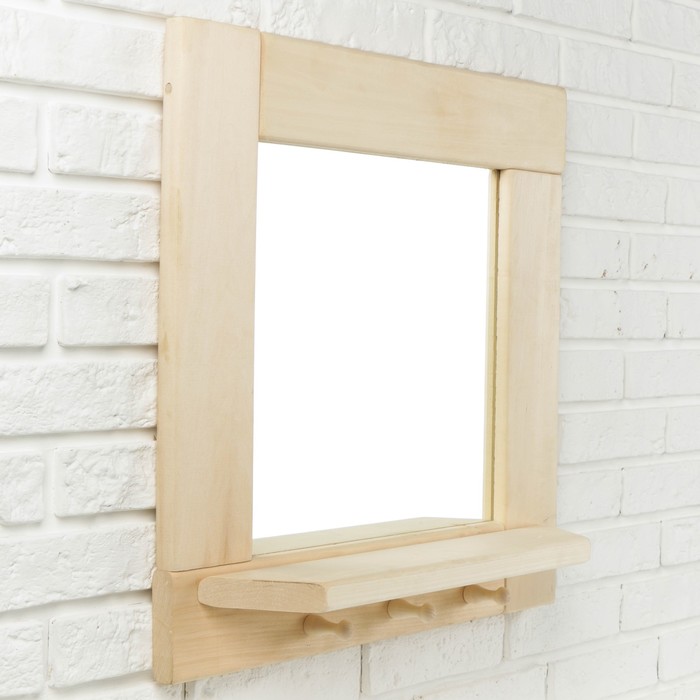 Зеркало квадратное, большое с полкой и 3 крючками, 53×53×1,6 см
