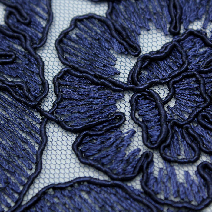 Кружевное полотно, сетка, ширина 125 см, цвет тёмно - синий