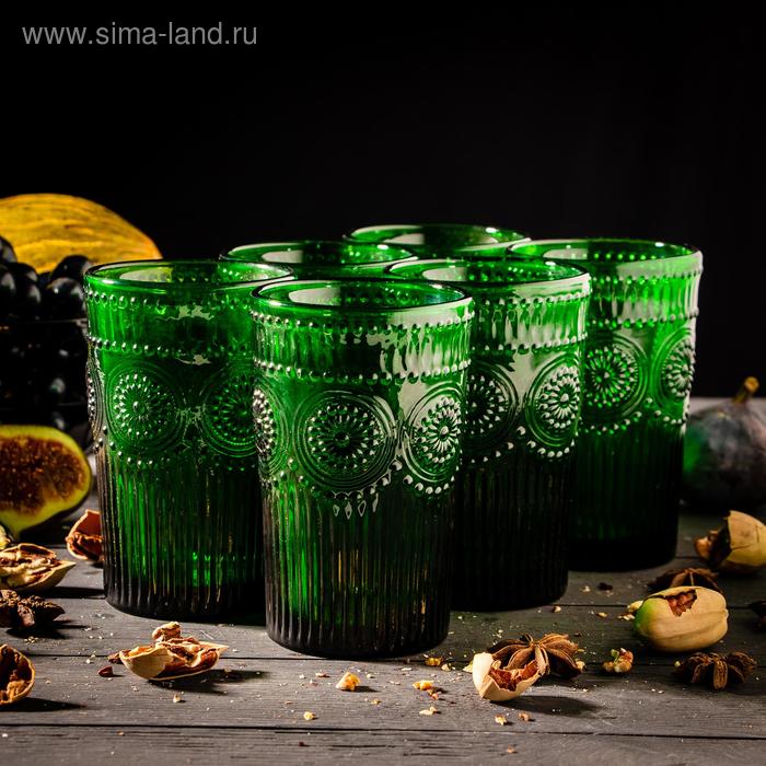 Набор стаканов стеклянных Magistro «Ларго», 350 мл, 6 шт, цвет зелёный набор стаканов стеклянных magistro ла манш 350 мл 8×12 5 см 6 шт цвет зелёный