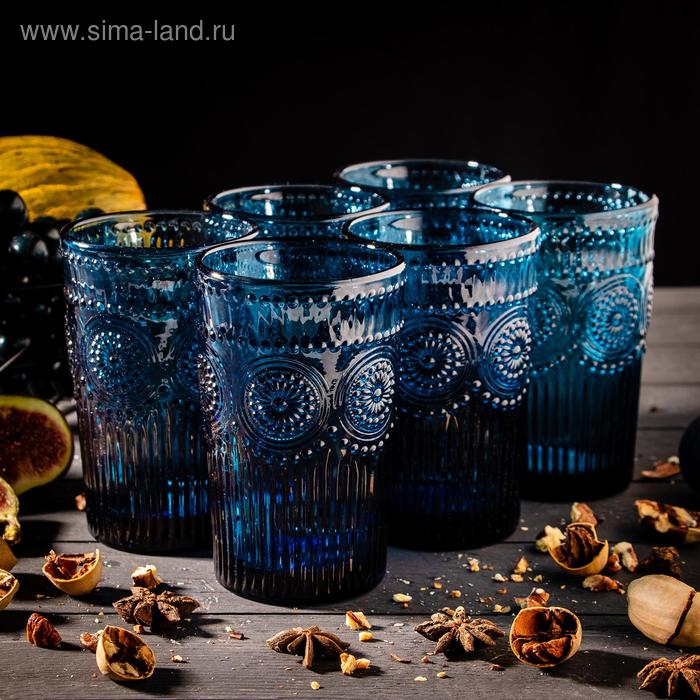 Набор стаканов стеклянных Magistro «Ларго», 350 мл, 6 шт, цвет синий набор стаканов стеклянных magistro ла манш 350 мл 8×12 5 см 6 шт цвет зелёный